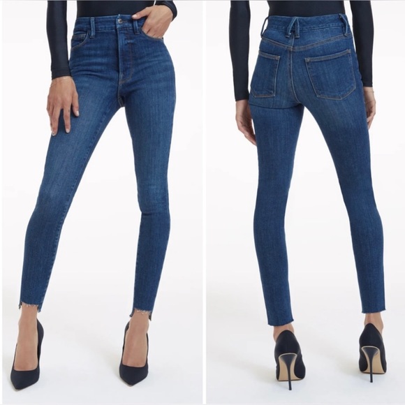 NWT Good American Good Waist Step Hem Skinny Jeans Dark Blue Denim Size 10 - Picture 4 of 13